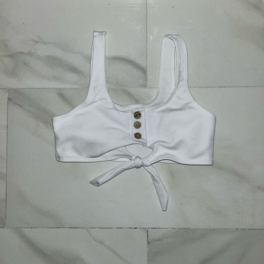 SHEIN White Tie Front Crop Bikini Top